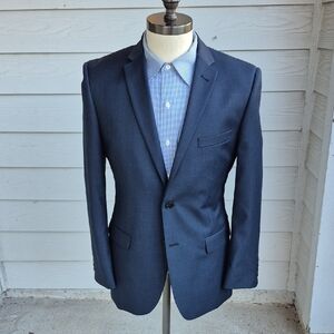 RACING GREEN Blue Grey Weave Wool Mens Sz 40 R Tailored Fit Sport Coat Blazer